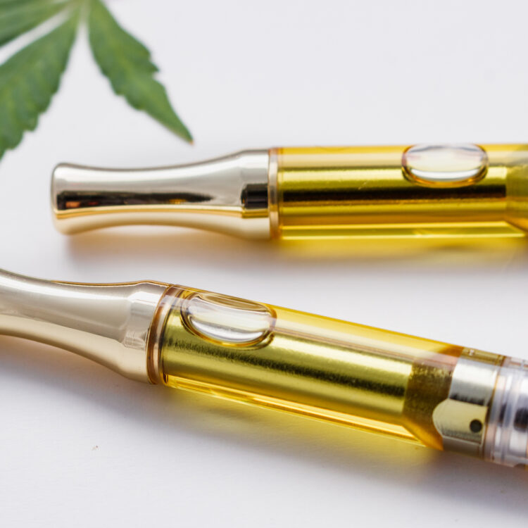 THC/CBD Cannabis Oil & Terpenes Filled Cartridges Isolated Up Close